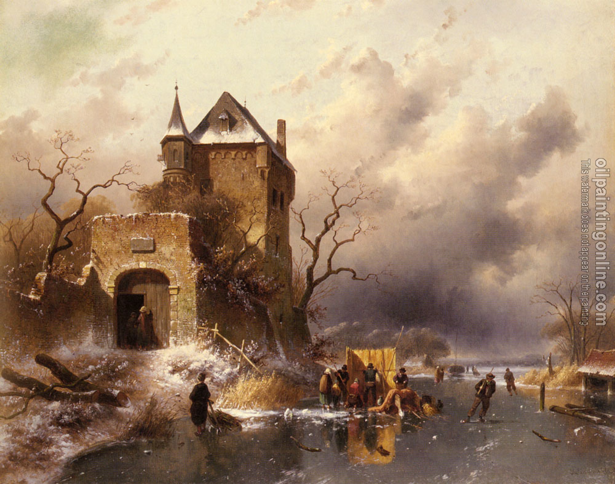 Leickert, Charles Henri Joseph - Skaters on a Frozen Lake by the Ruins of a Castle